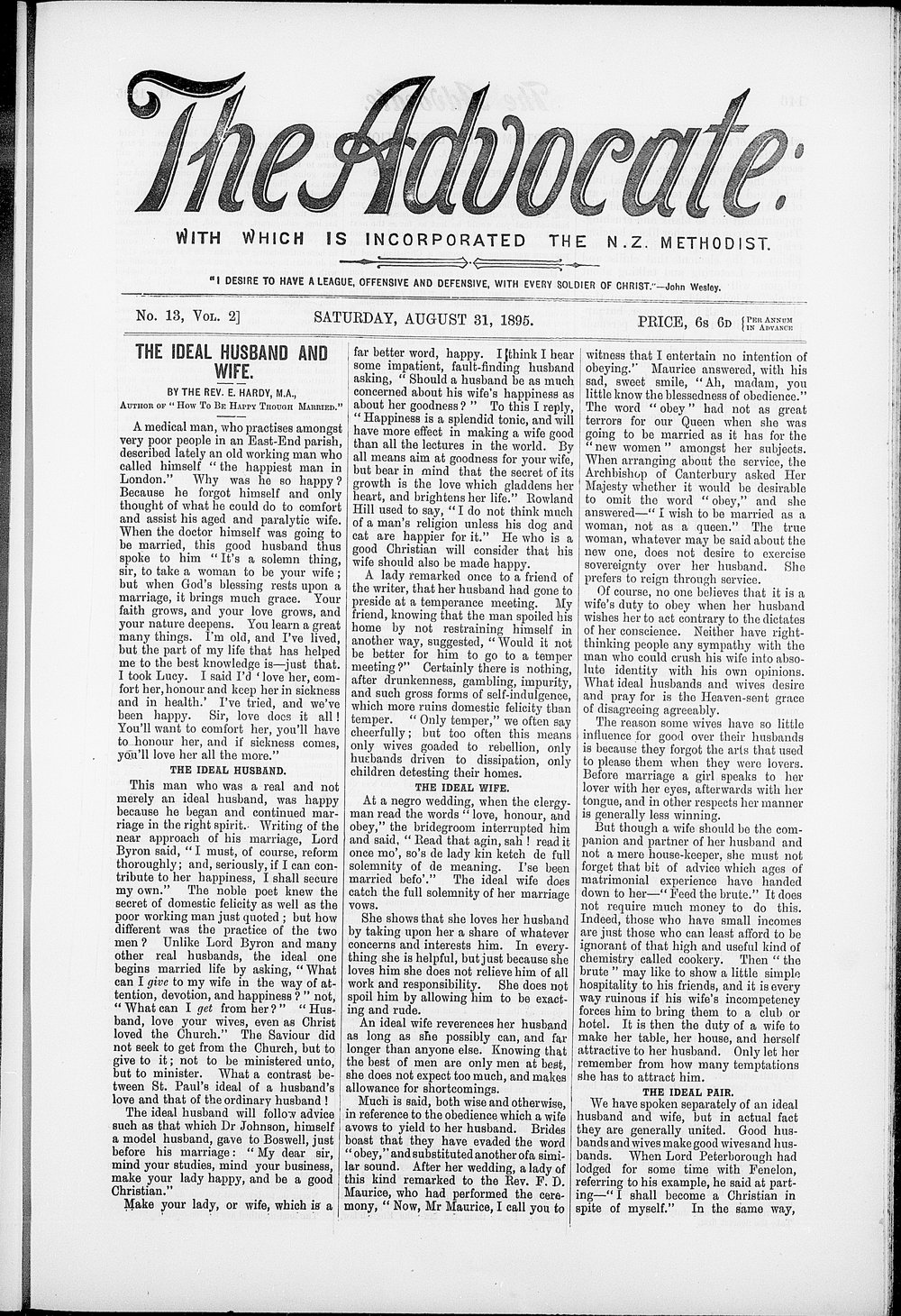 The Advocate: 31st August 1895