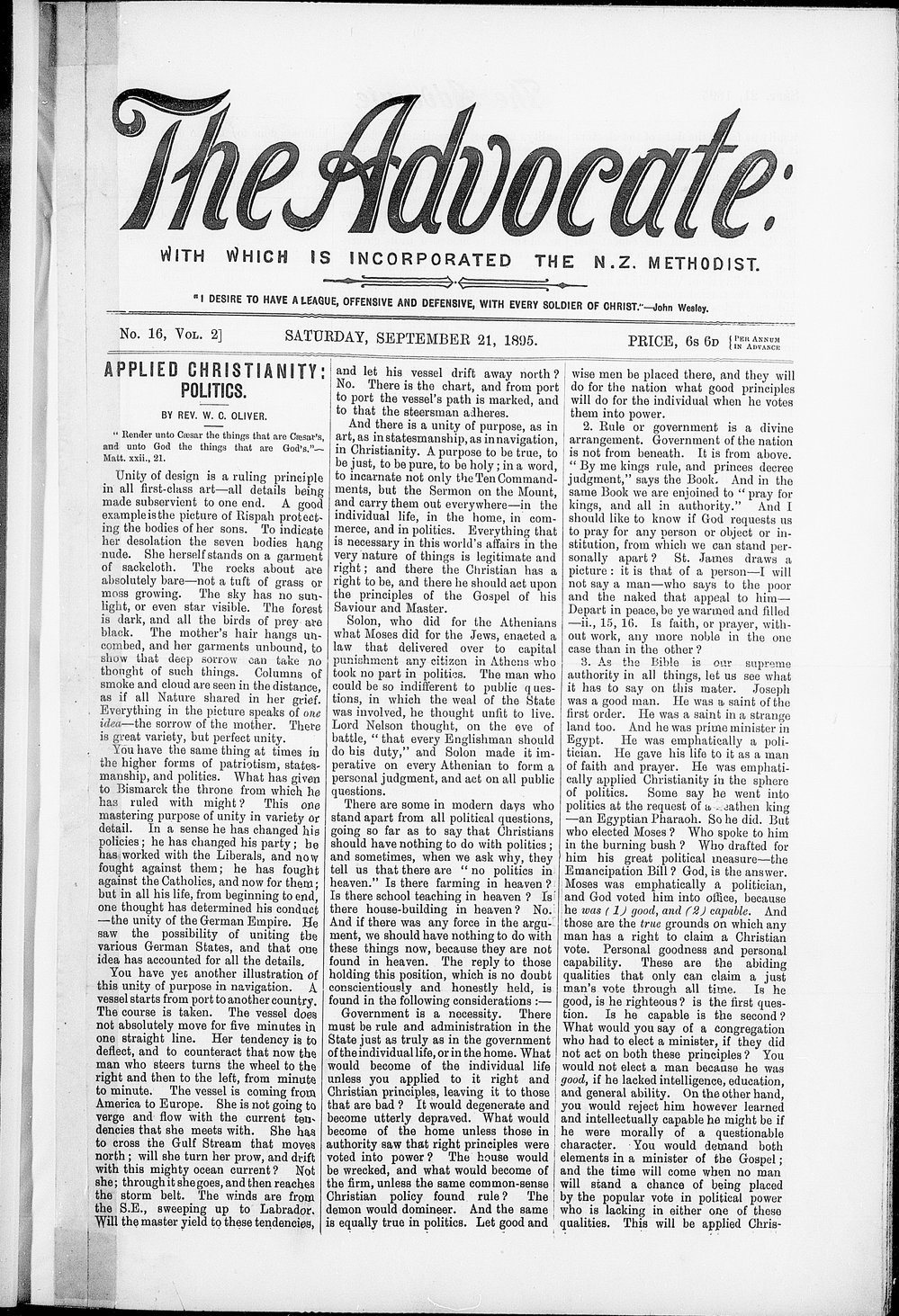 The Advocate: 21st September 1895