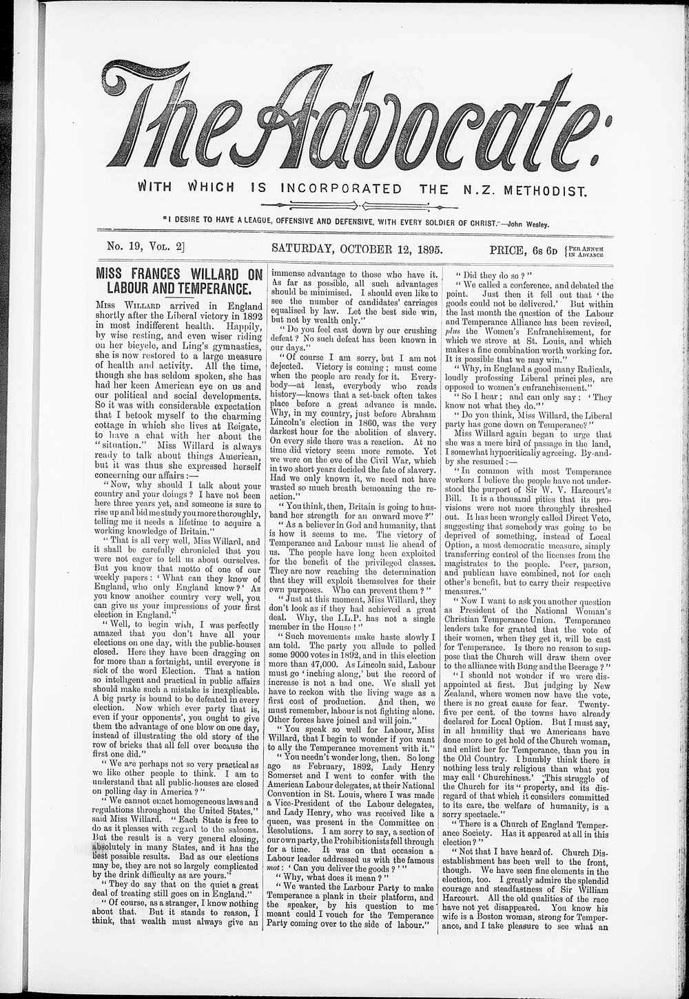 The Advocate: 12th October 1895