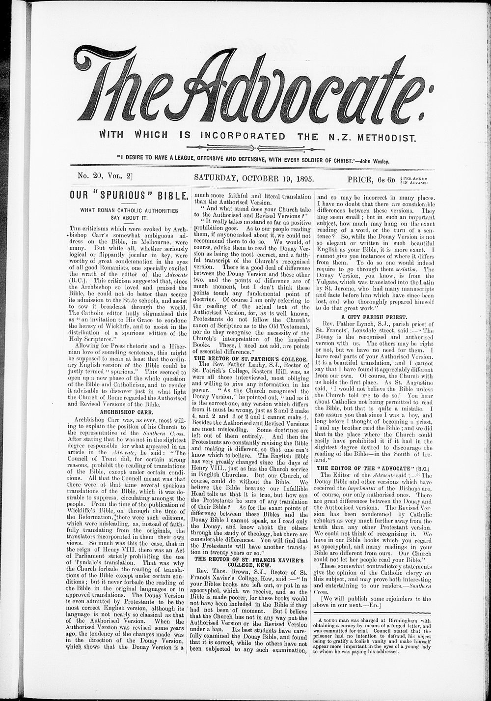 The Advocate: 19th October 1895