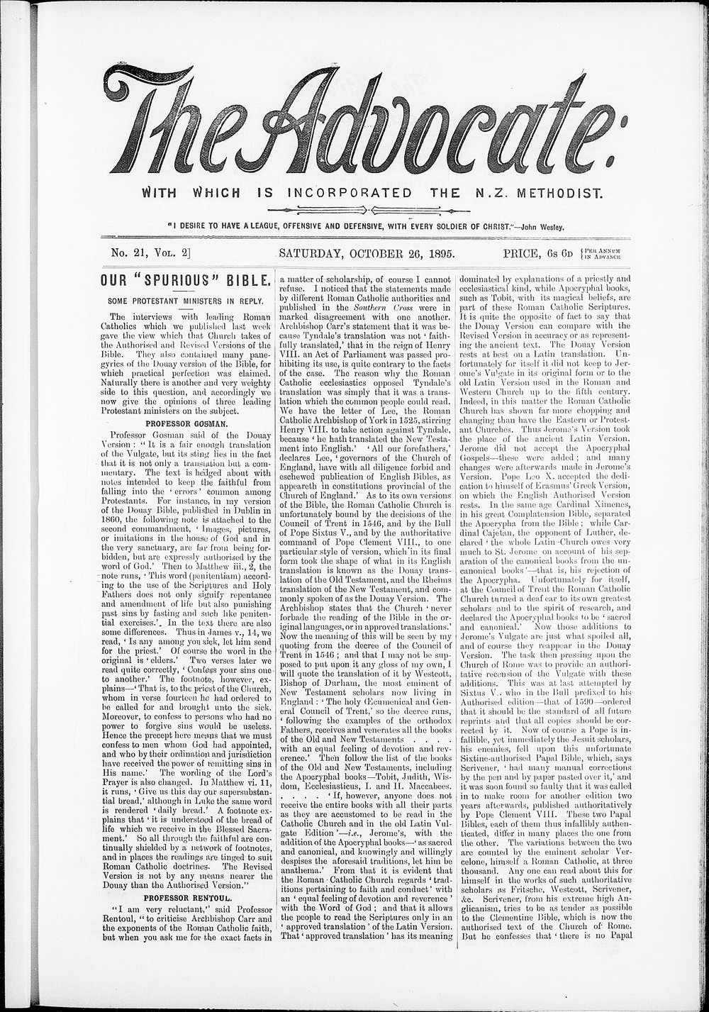 The Advocate: 26th October 1895