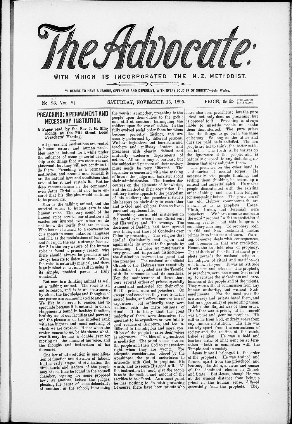 The Advocate: 16th November 1895