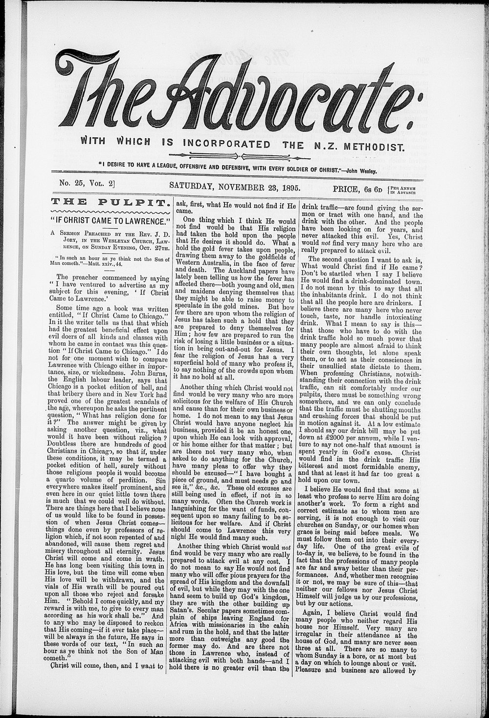 The Advocate: 23rd November 1895