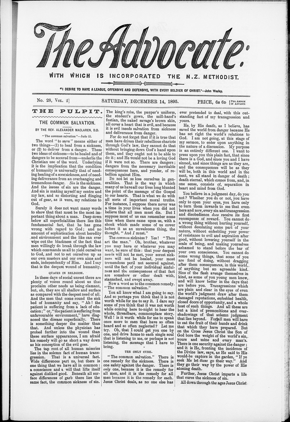 The Advocate: 14th December 1895