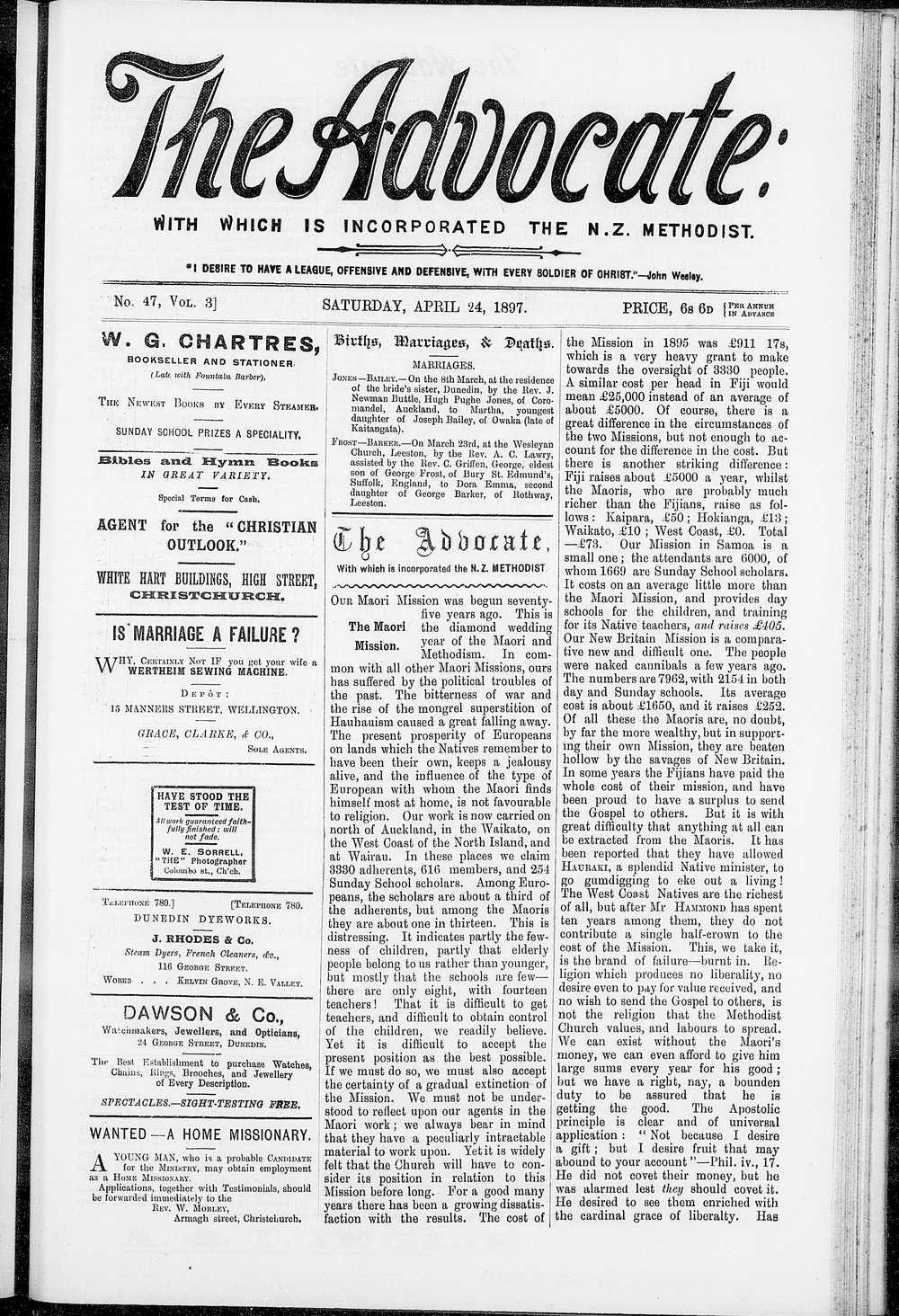 The Advocate: 24th April 1897