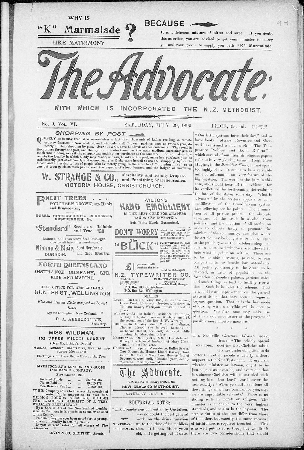 The Advocate: 29th July 1899
