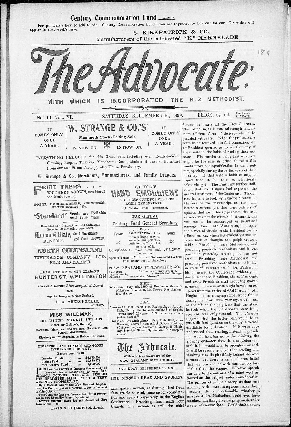 The Advocate: 16th September 1899