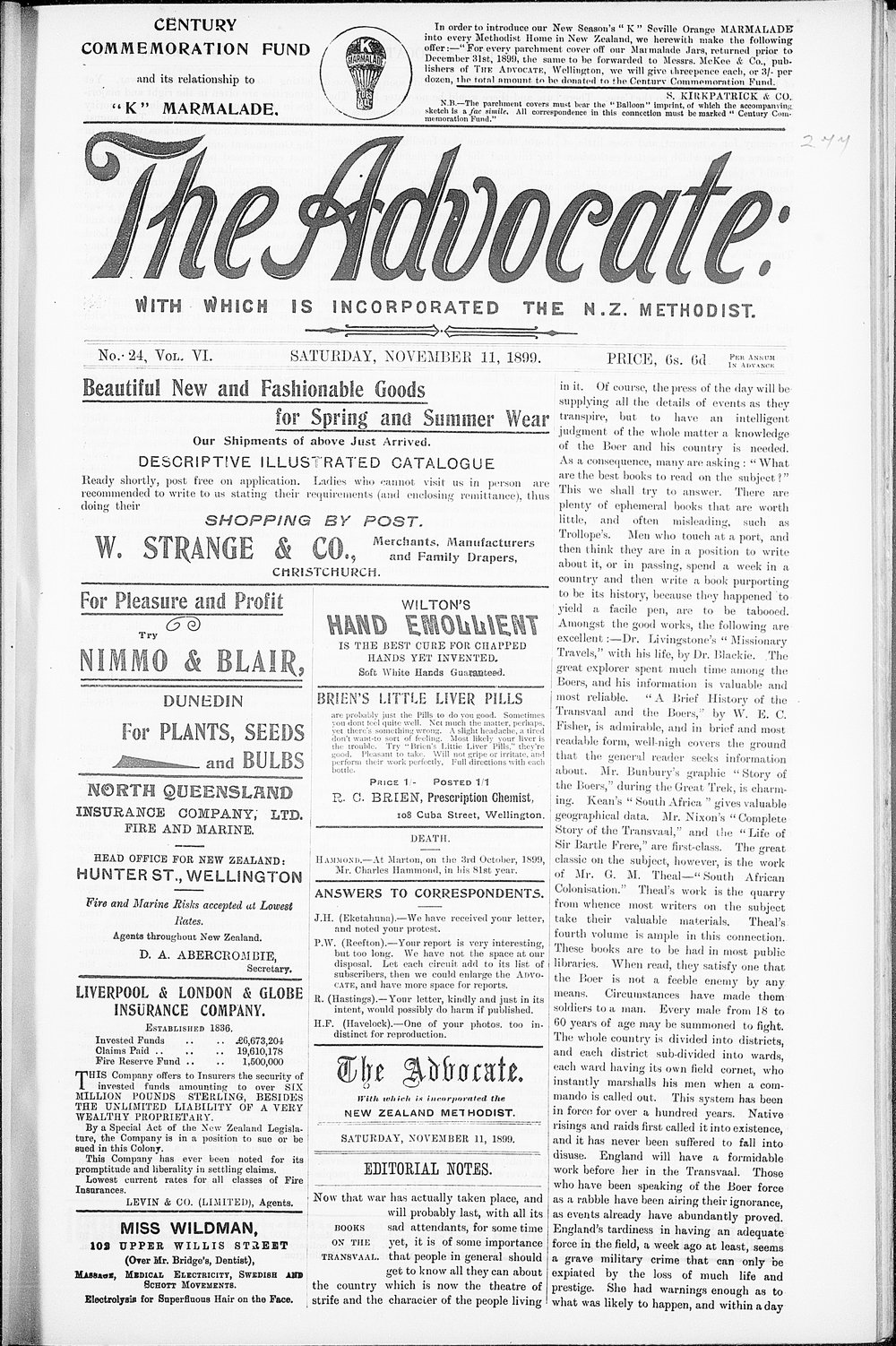 The Advocate: 11th November 1899