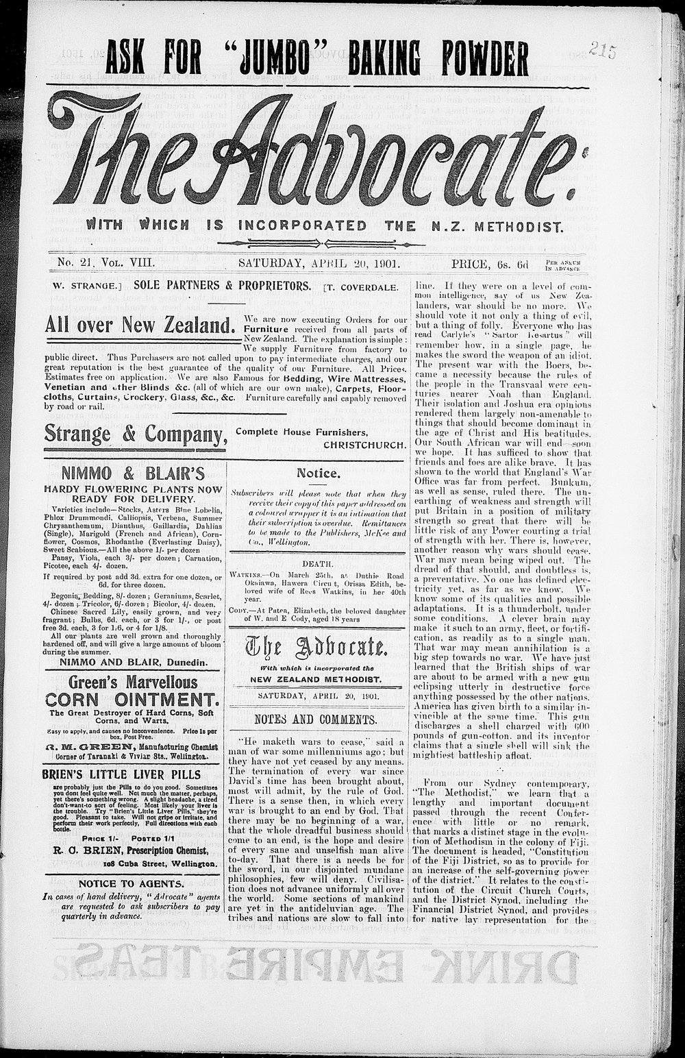 The Advocate: 20th April 1901
