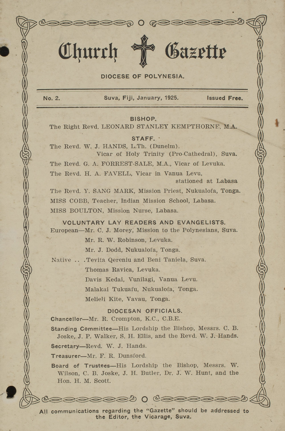 Church Gazette, Polynesia: January 1925