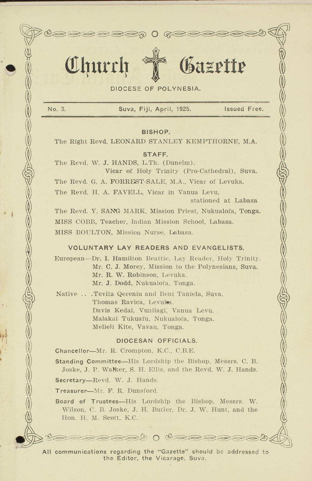 Church Gazette, Polynesia: April 1925