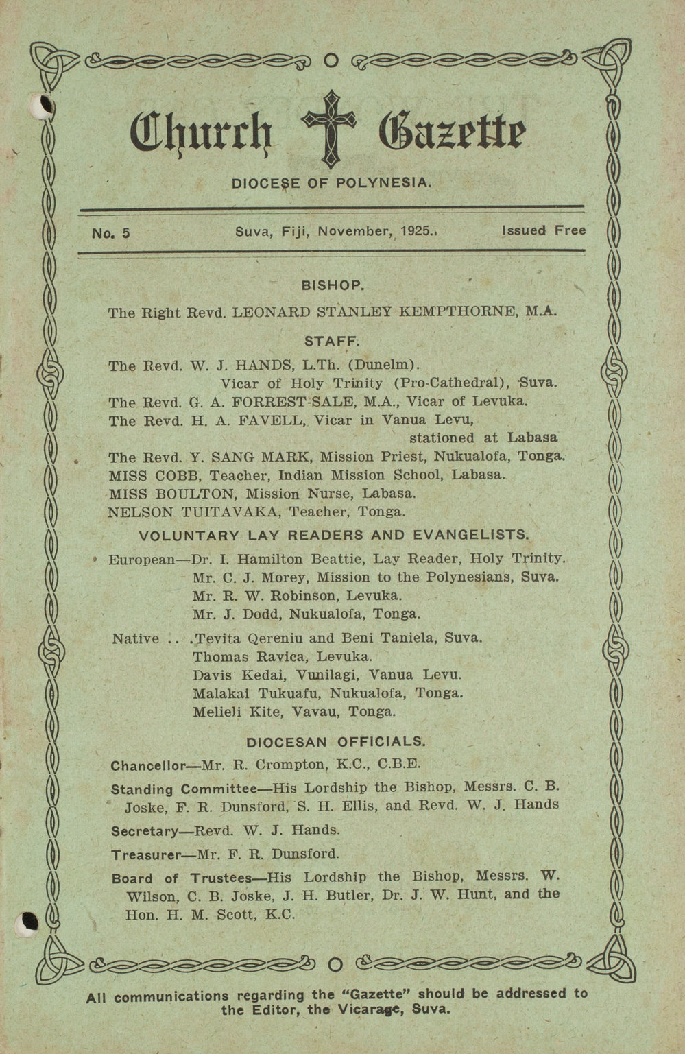 Church Gazette, Polynesia: November 1925