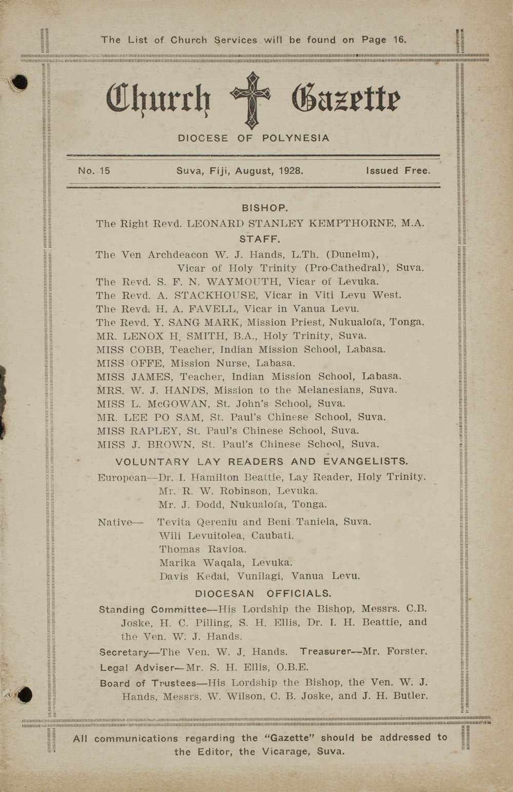 Church Gazette, Polynesia: August 1928