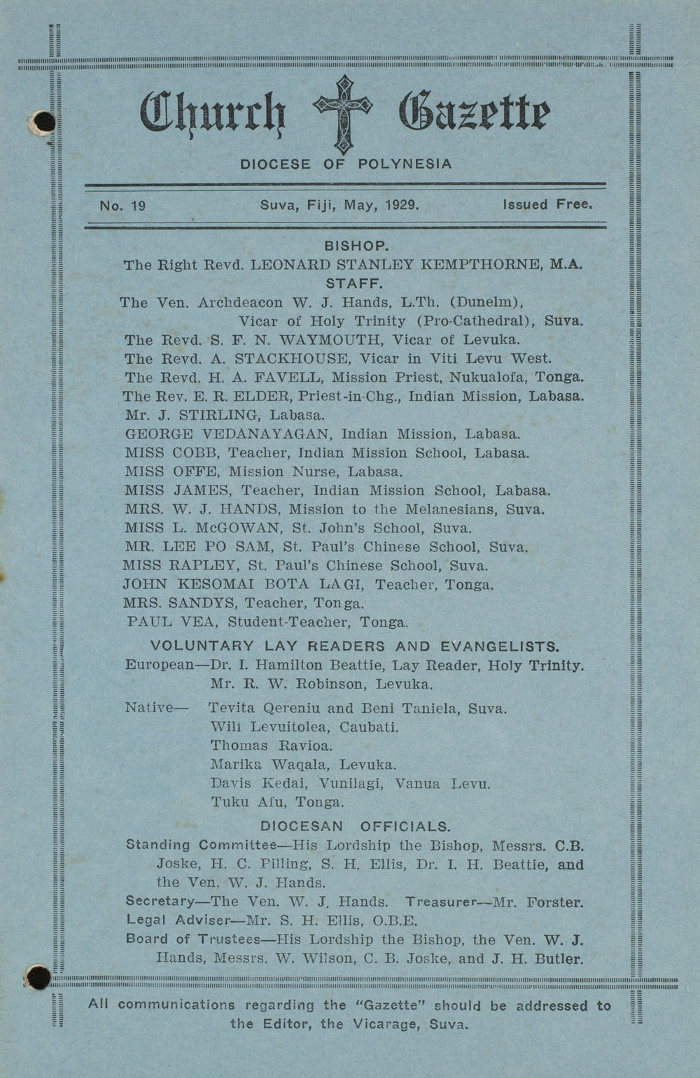 Church Gazette, Polynesia: May 1929