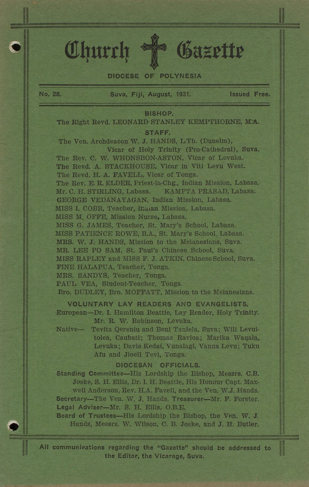 Church Gazette, Polynesia: August 1931