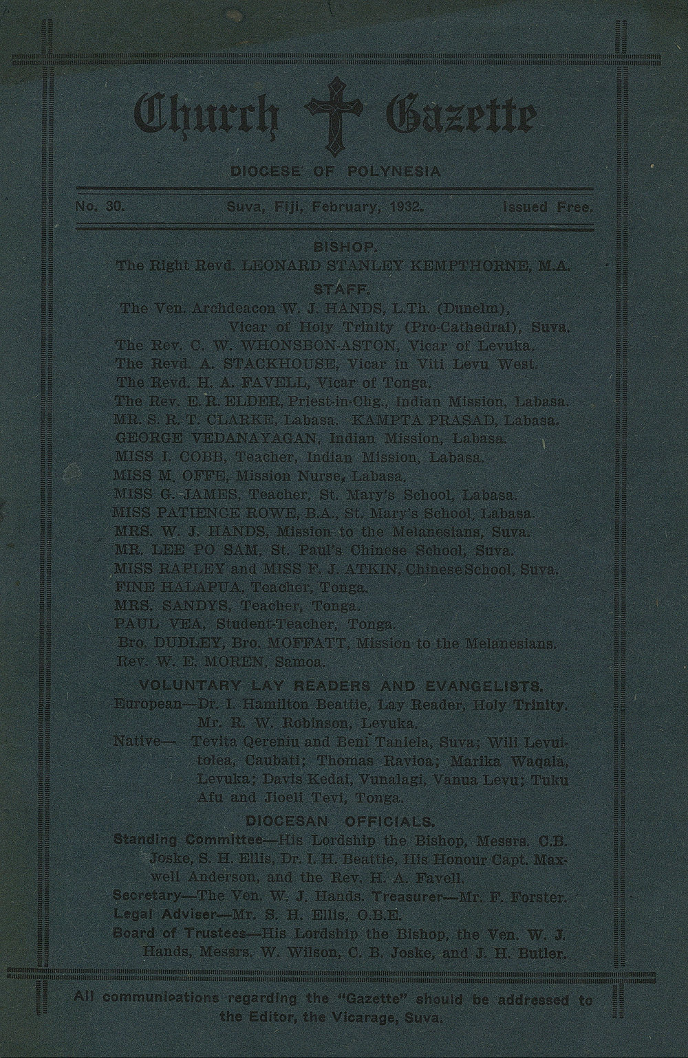 Church Gazette, Polynesia: February 1932