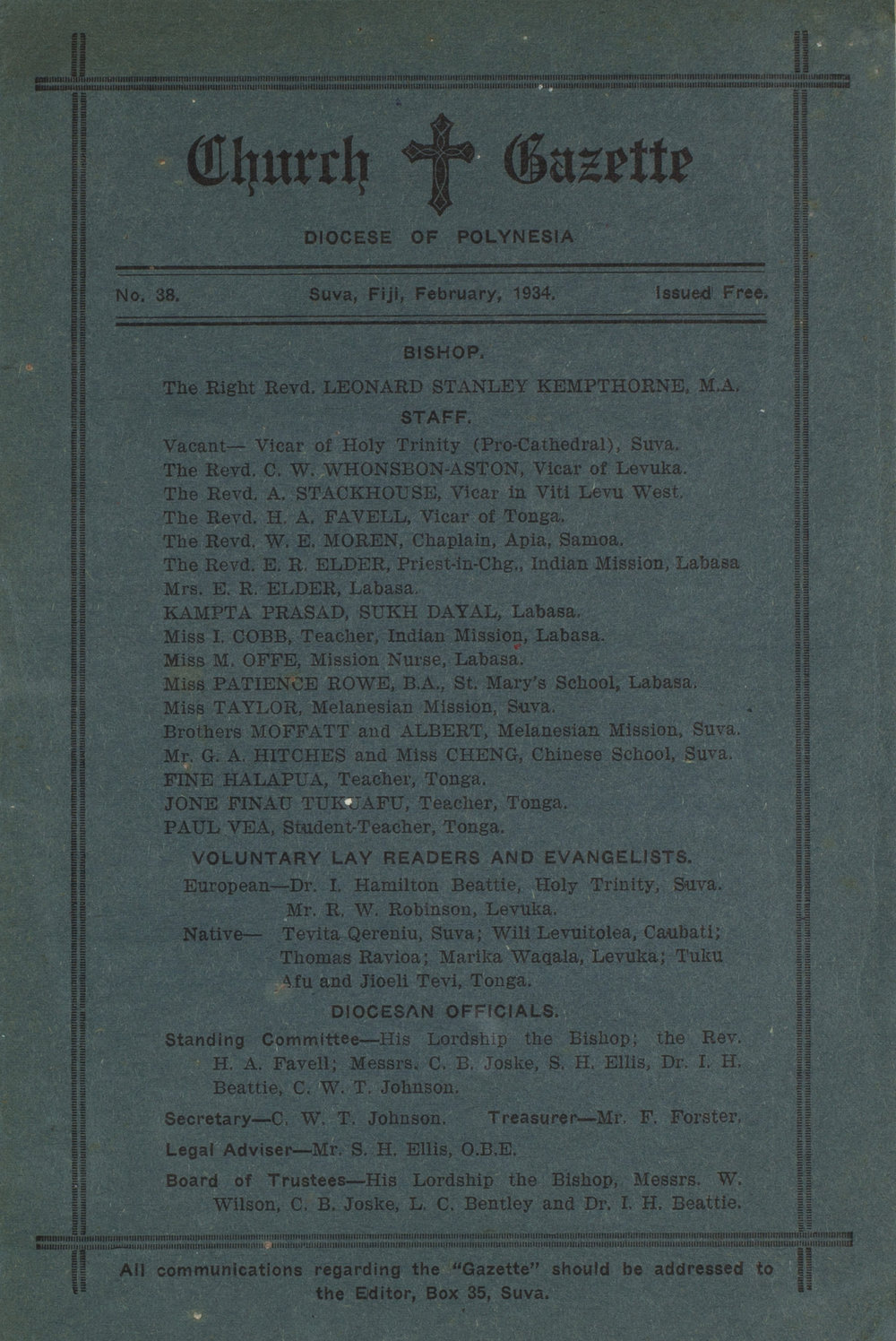 Church Gazette, Polynesia: February 1934
