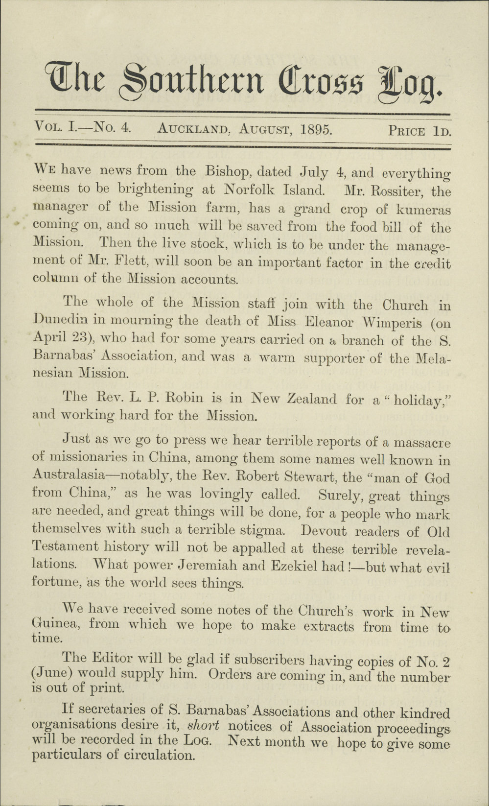 Southern Cross Log: Issue 4, August 1895