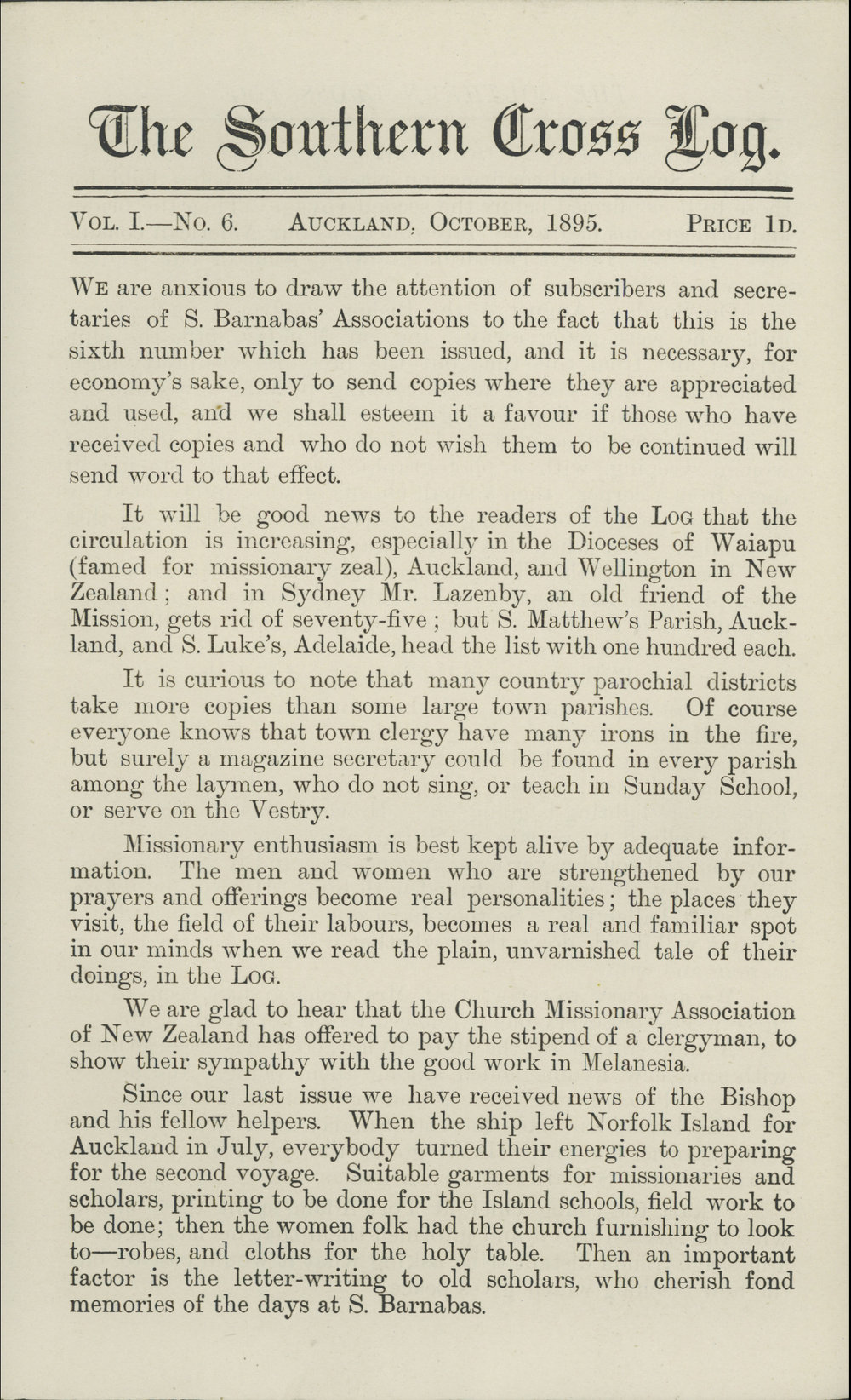 Southern Cross Log: Issue 6, October 1895