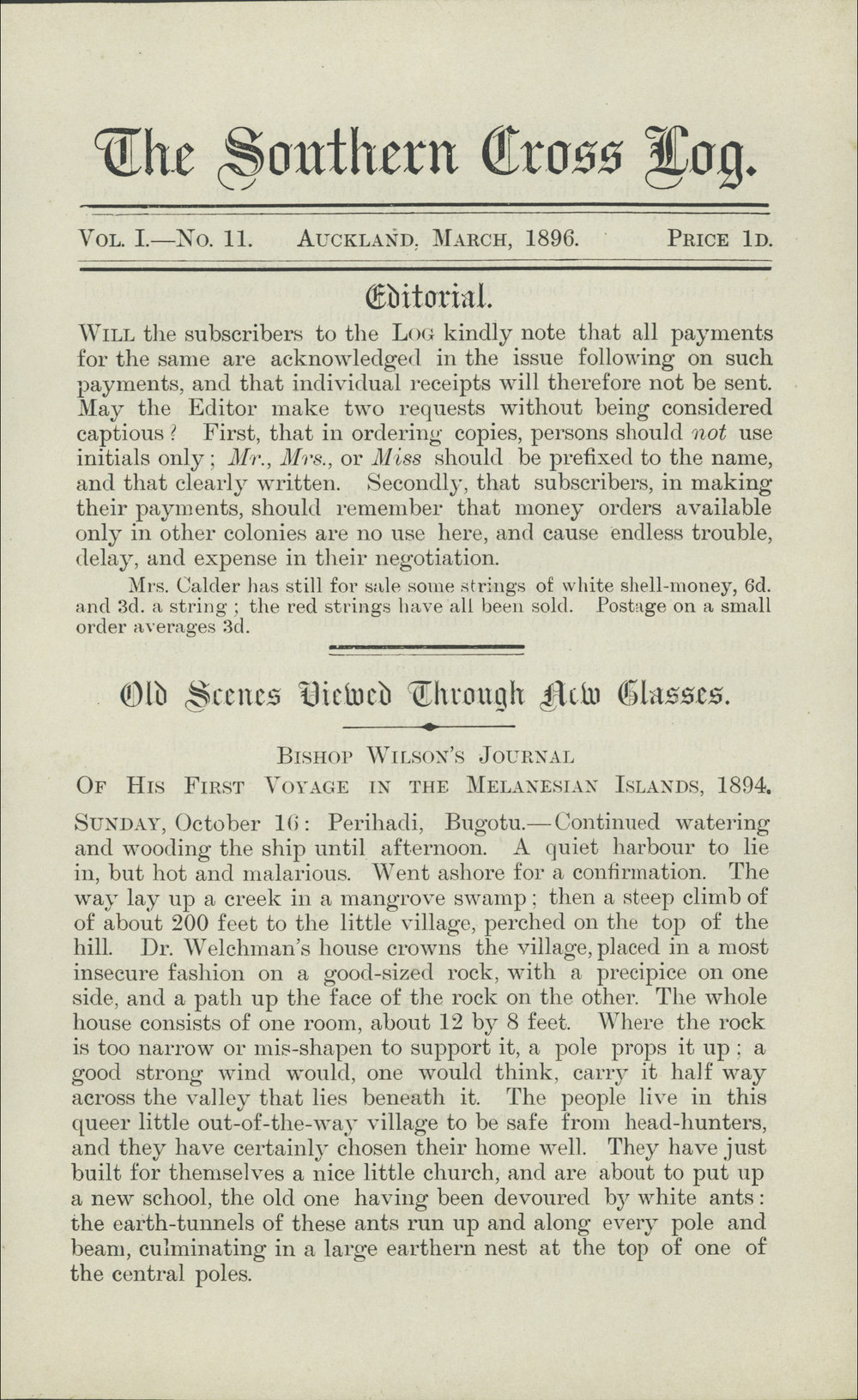 Southern Cross Log: Issue 11, March 1896