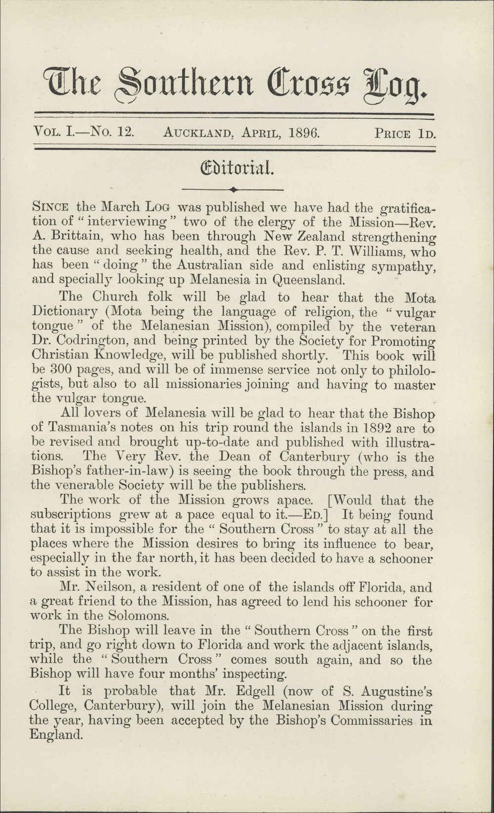 Southern Cross Log: Issue 12, April 1896