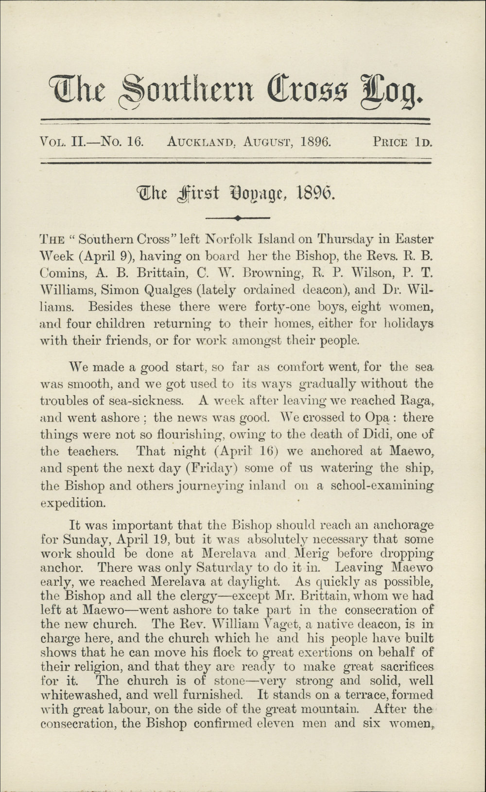 Southern Cross Log: Issue 16, August 1896