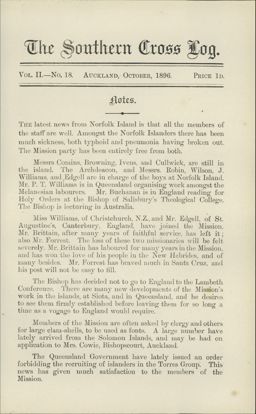 Southern Cross Log: Issue 18, October 1896