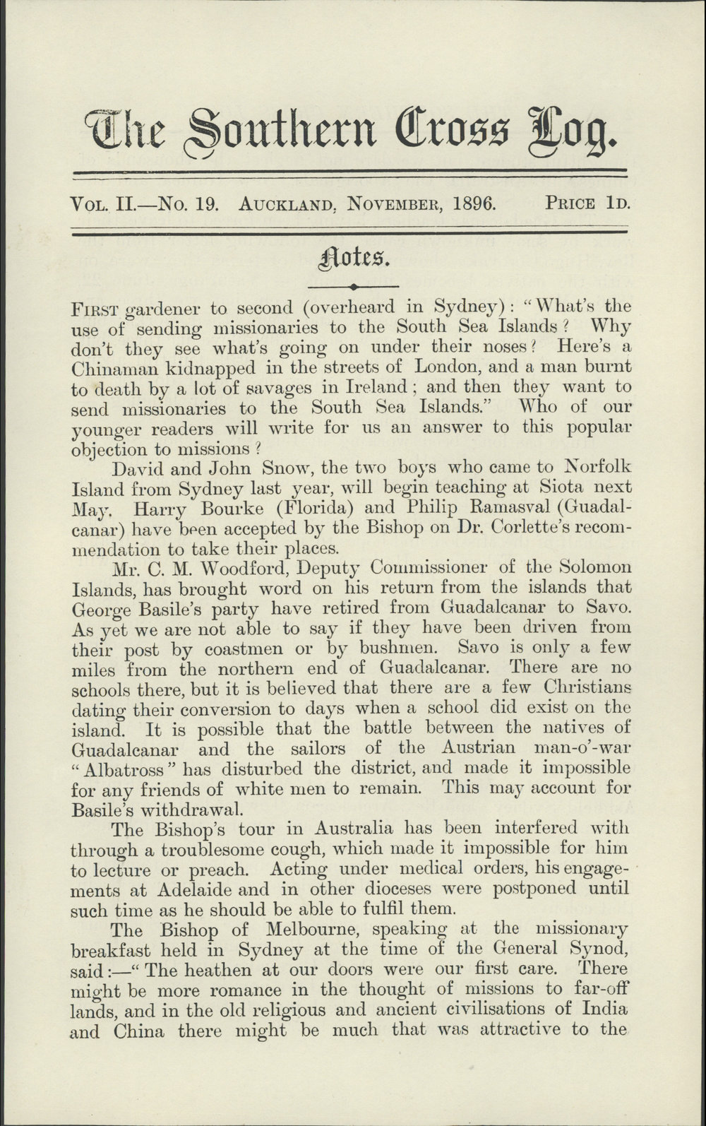 Southern Cross Log: Issue 19, November 1896