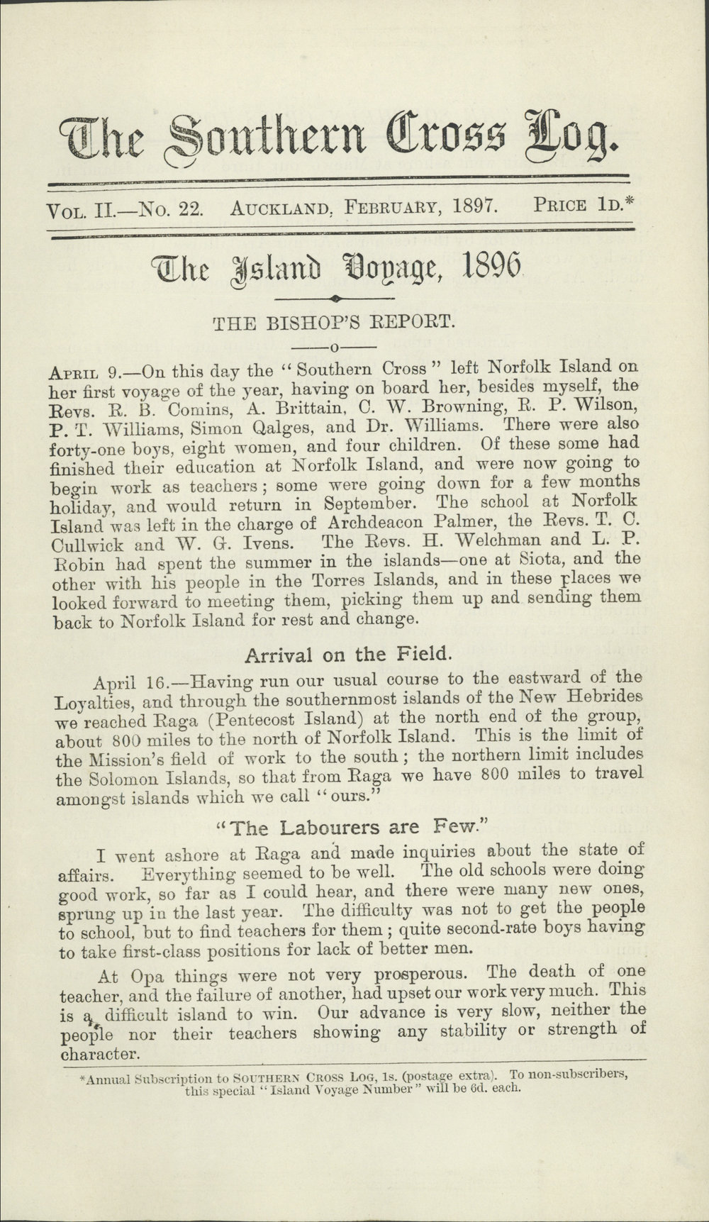 Southern Cross Log: Issue 22, February 1897