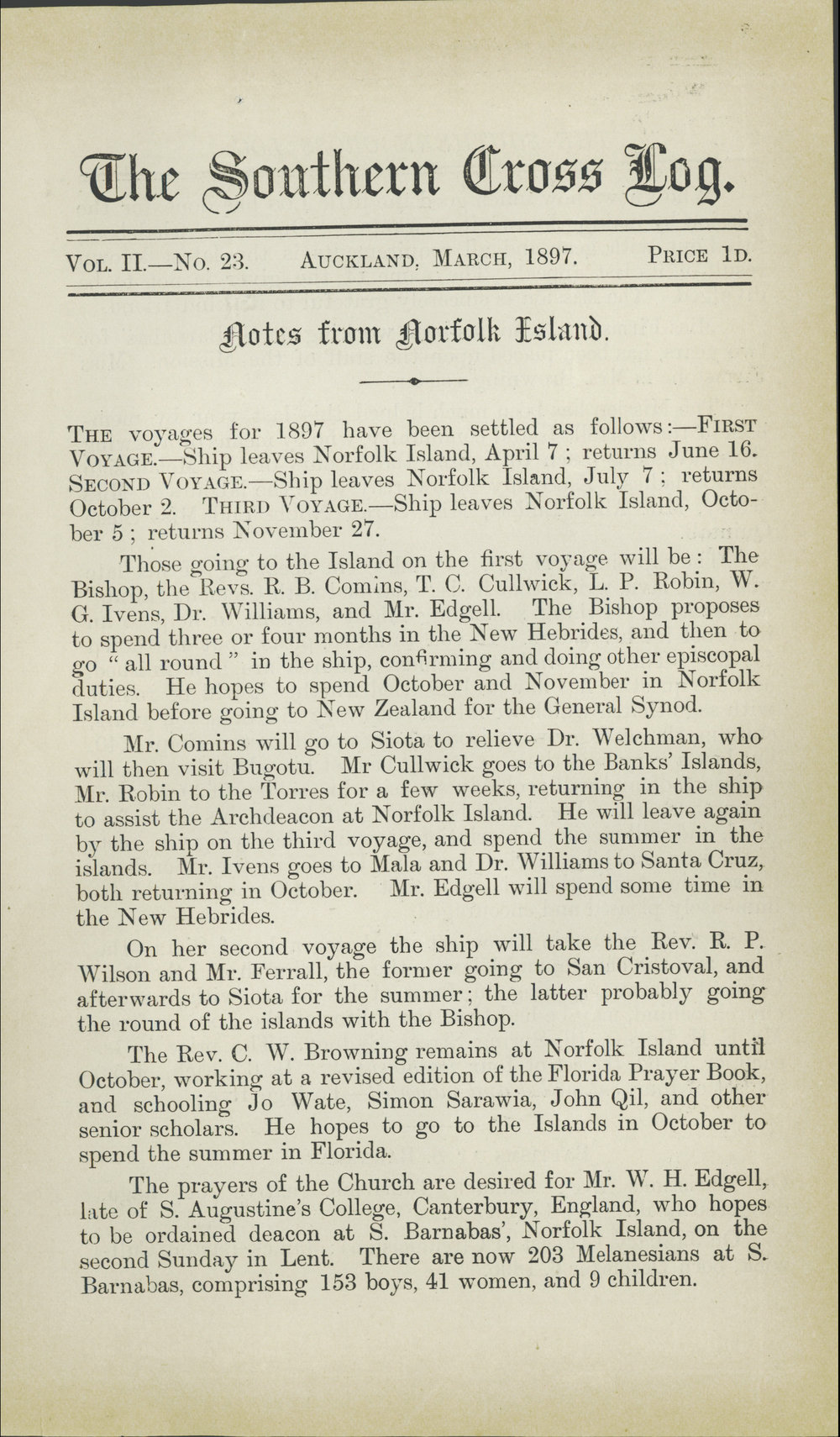Southern Cross Log: Issue 23, March 1897