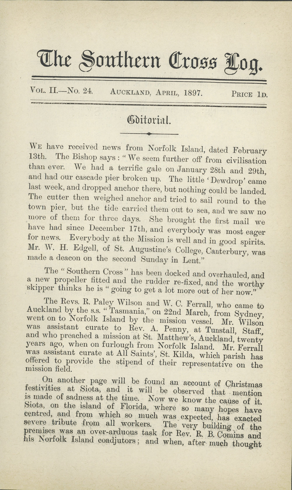 Southern Cross Log: Issue 24, April 1897