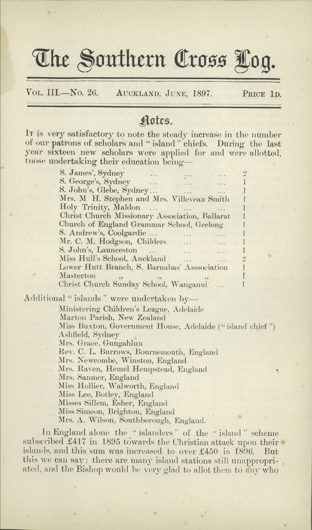 Southern Cross Log: Issue 26, June 1897