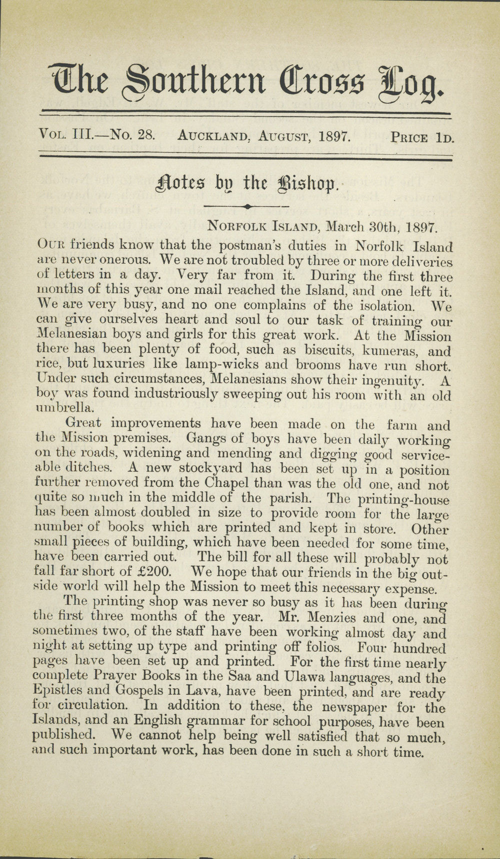 Southern Cross Log: Issue 28, August 1897