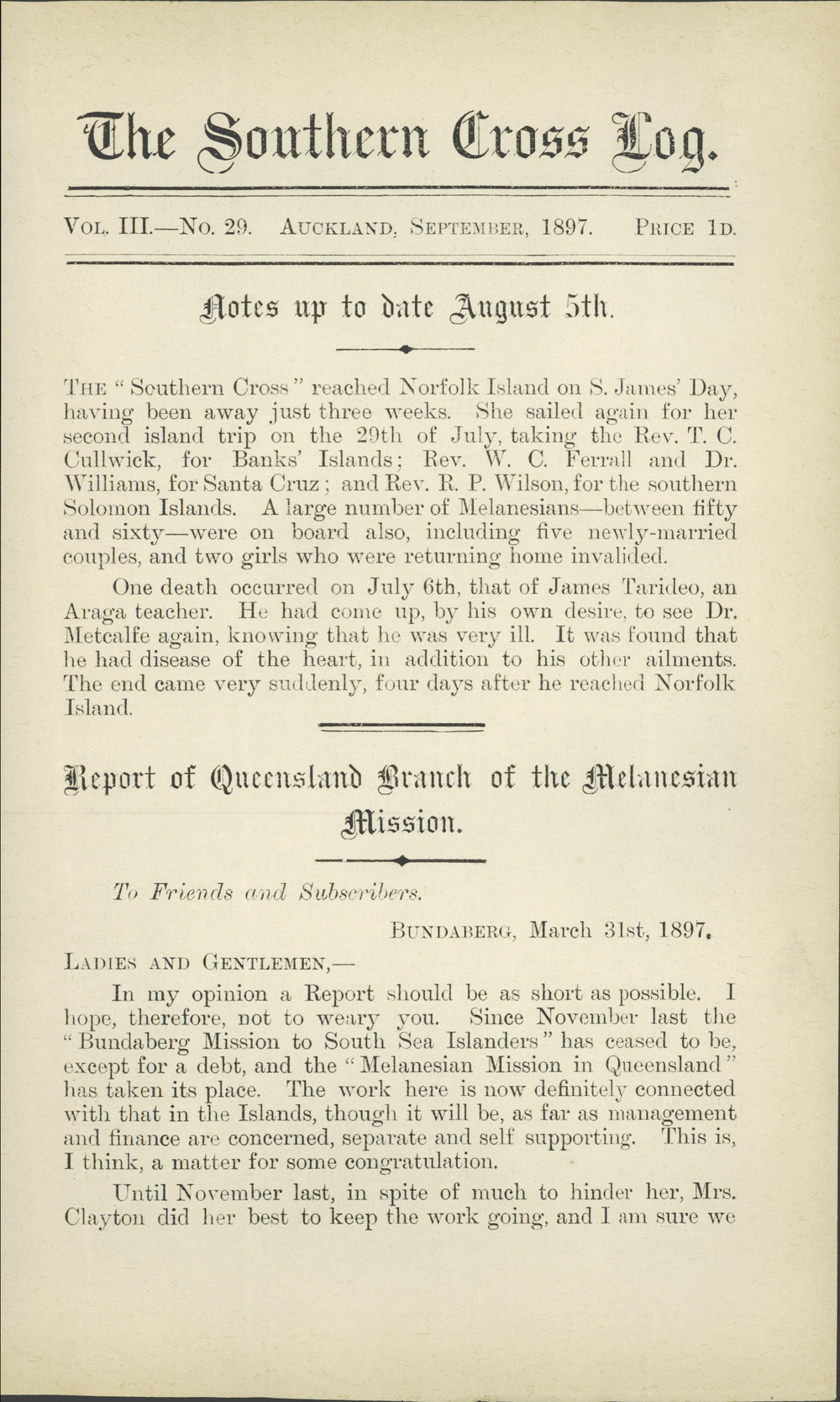 Southern Cross Log: Issue 29, September 1897