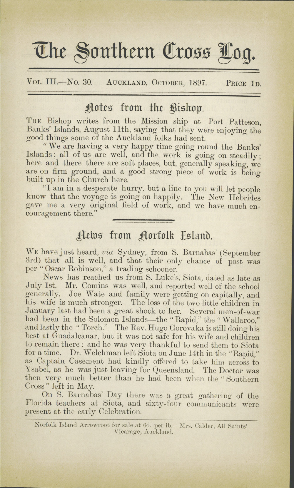 Southern Cross Log: Issue 30, October 1897