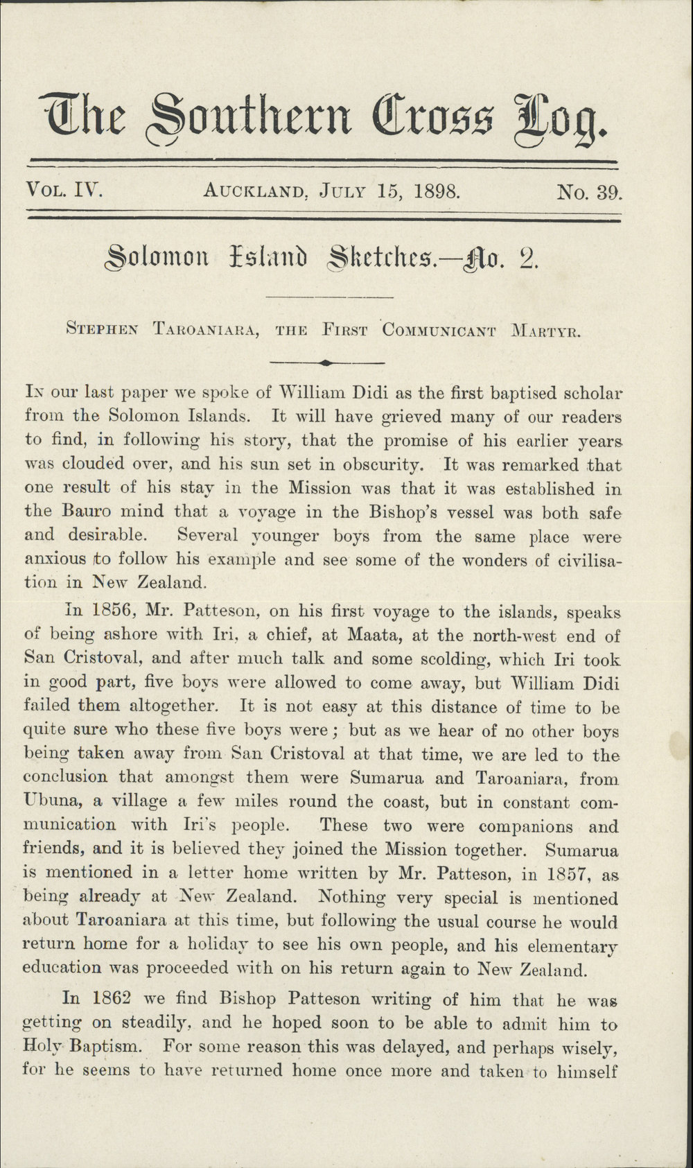 Southern Cross Log: Issue 39, July 1898