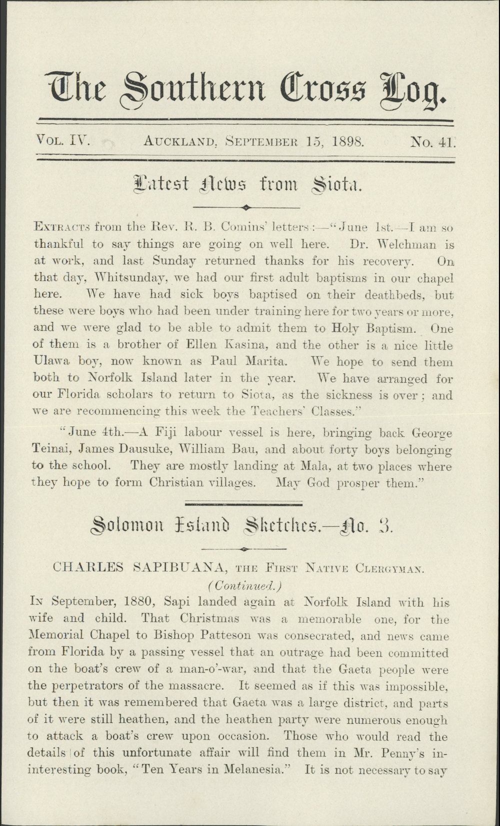 Southern Cross Log: Issue 41, September 1898