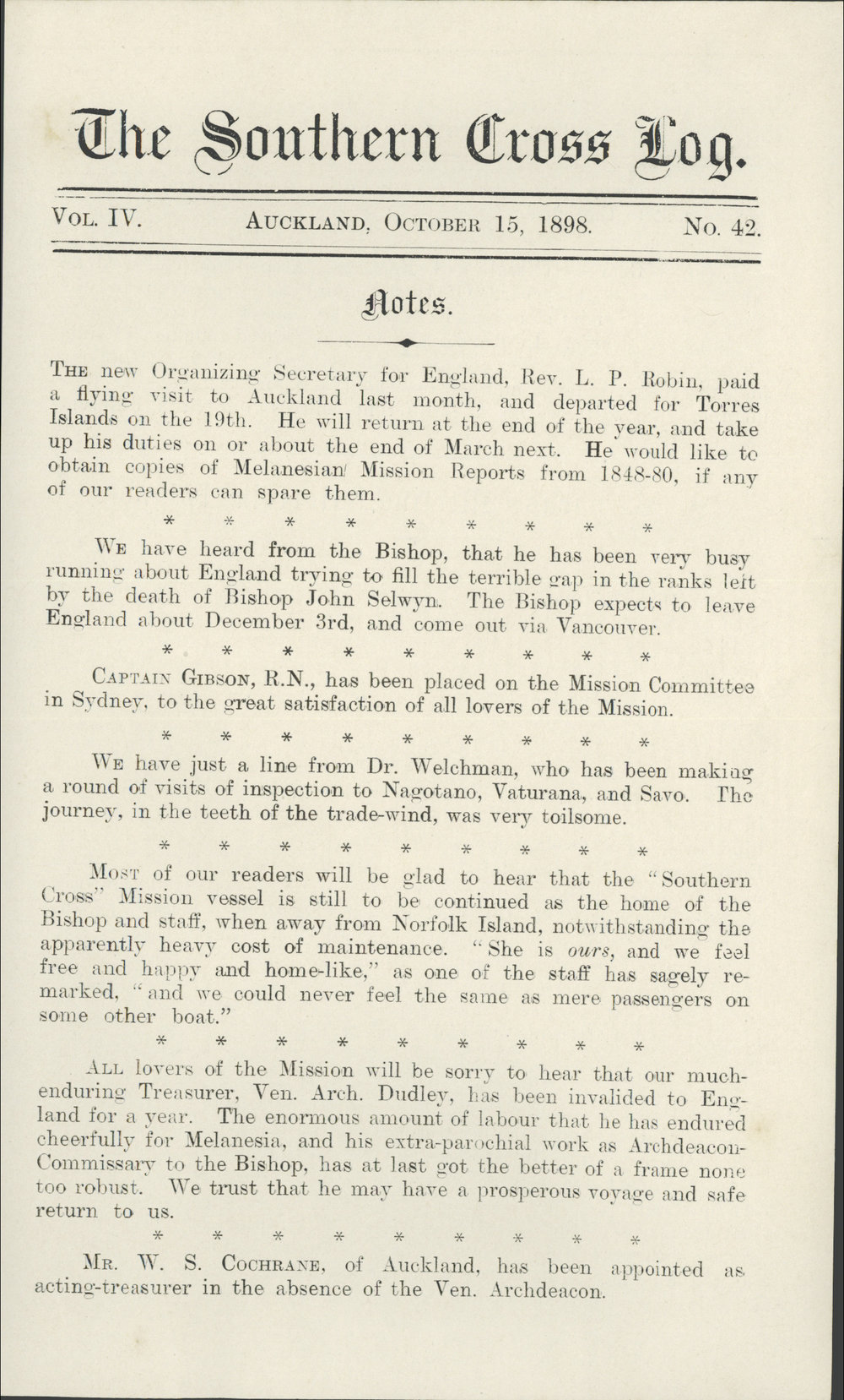 Southern Cross Log: Issue 42, October 1898