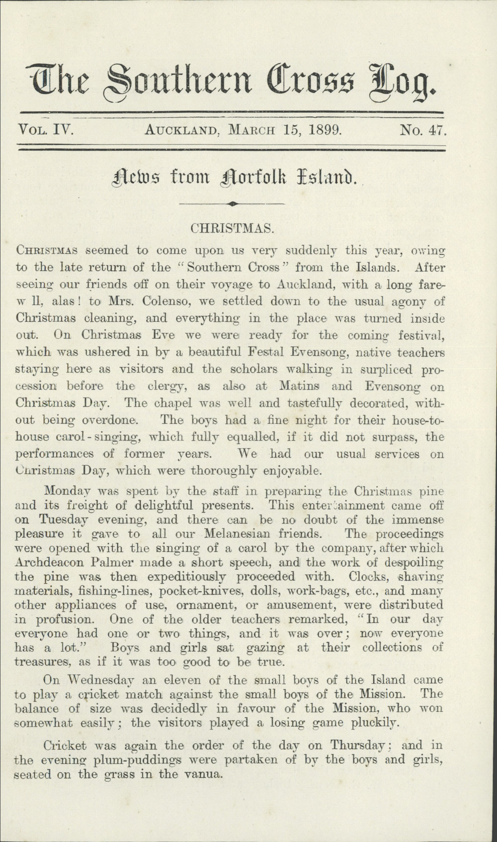 Southern Cross Log: Issue 47, March 1899