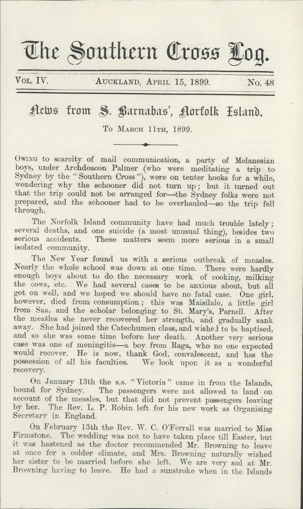 Southern Cross Log: Issue 48, April 1899