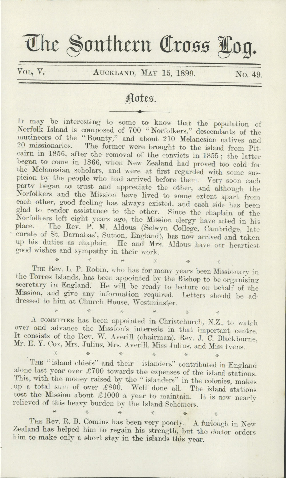 Southern Cross Log: Issue 49, May 1899