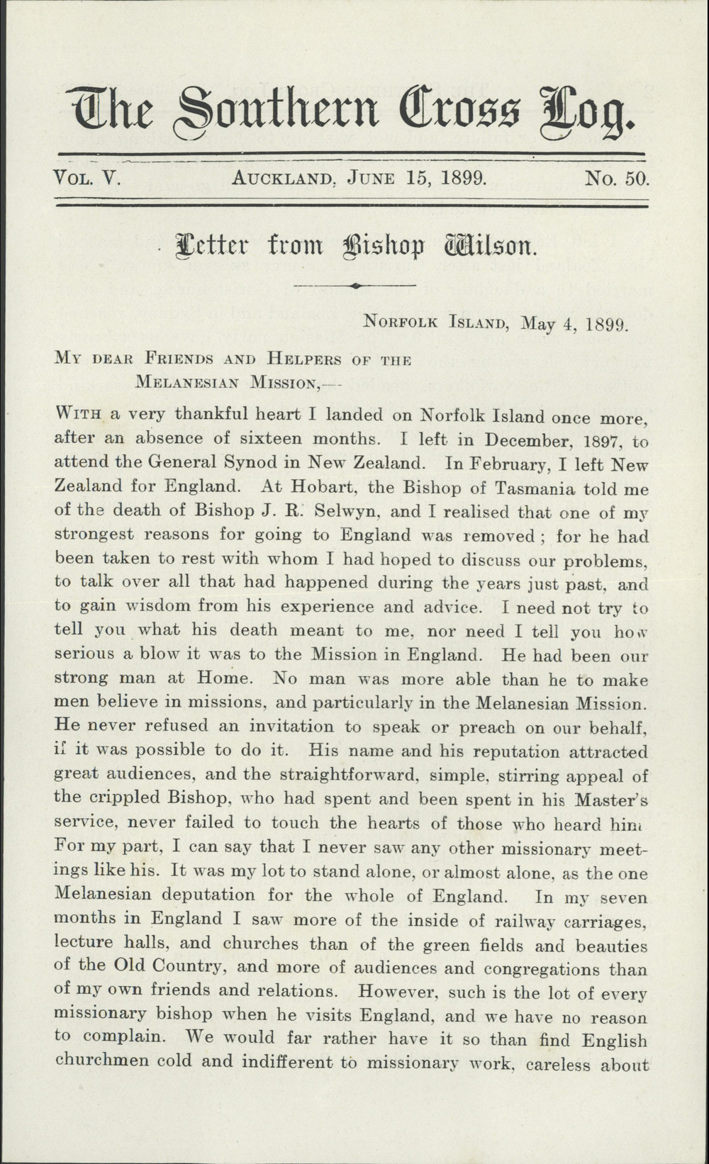 Southern Cross Log: Issue 50, June 1899