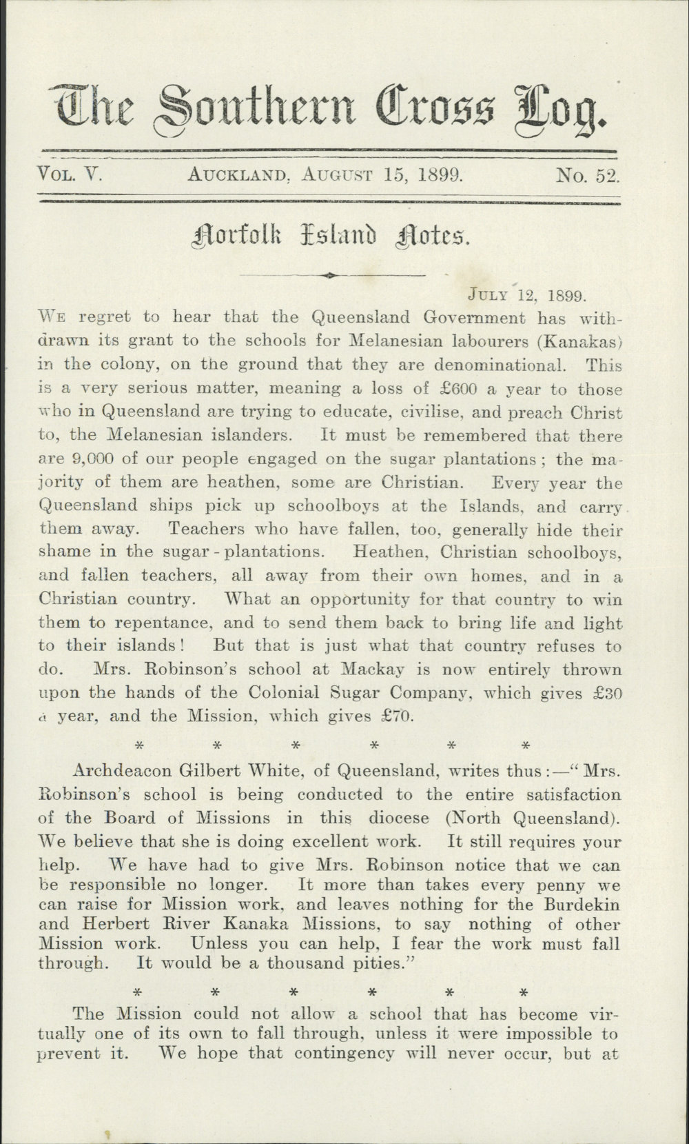 Southern Cross Log: Issue 52, August 1899