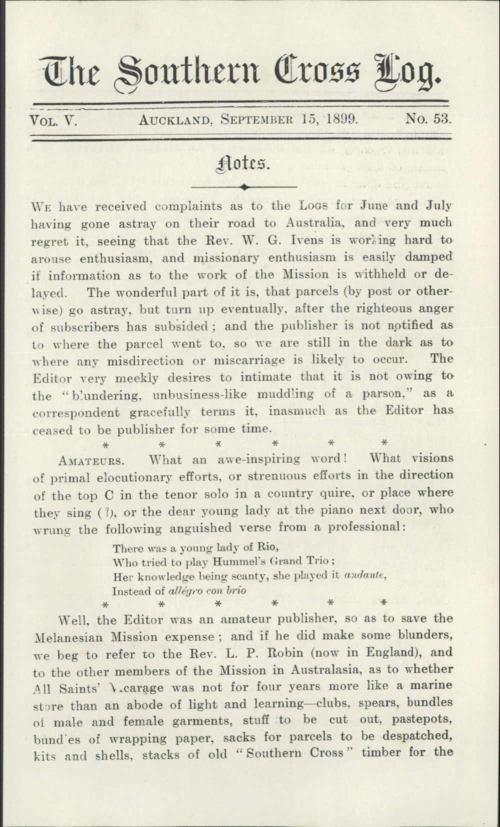 Southern Cross Log: Issue 53, September 1899