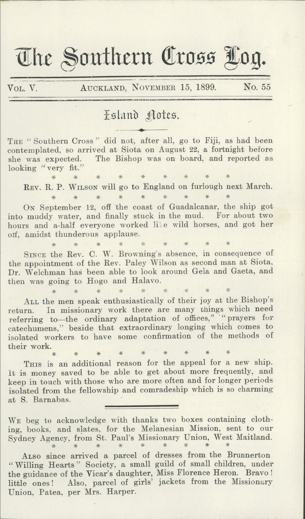Southern Cross Log: Issue 55, November 1899