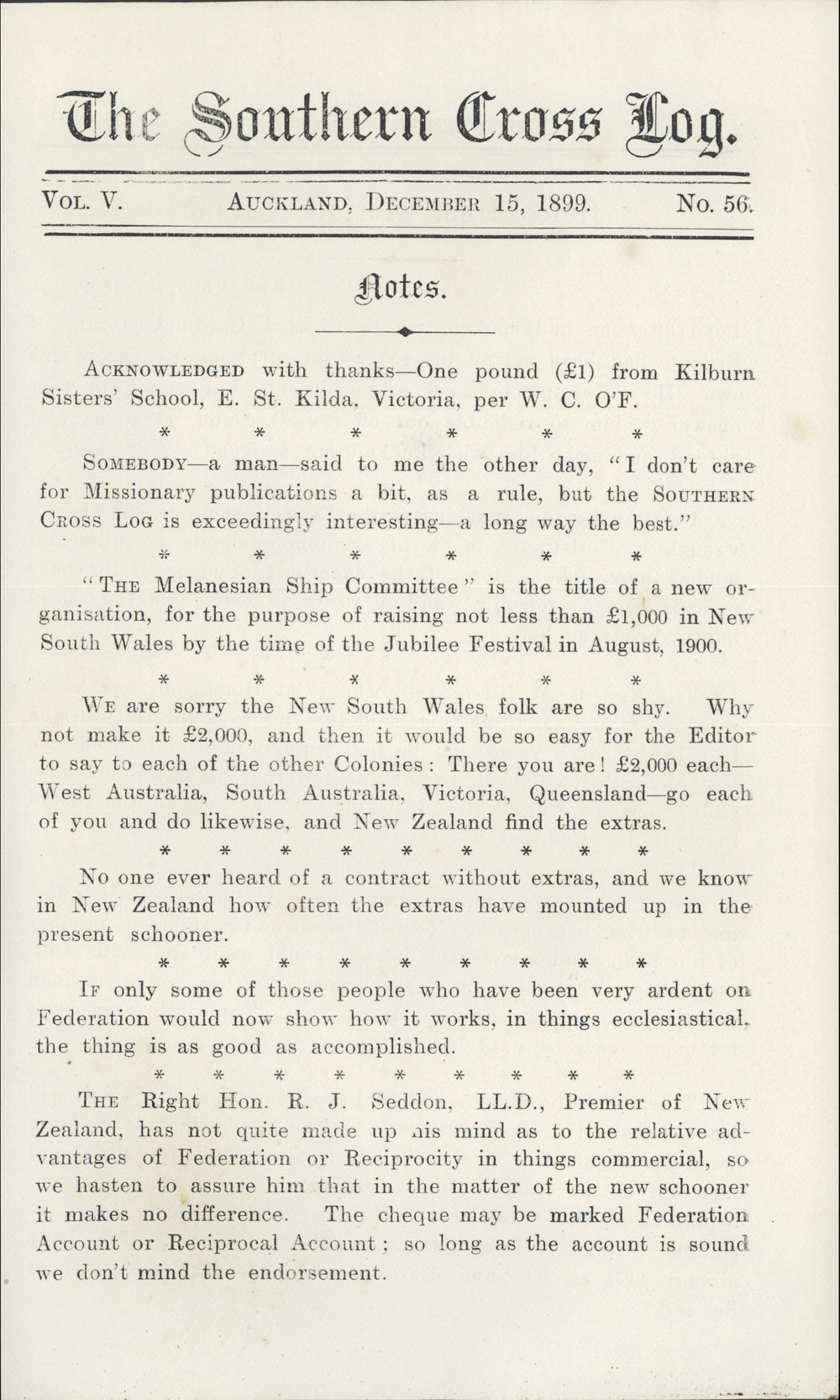 Southern Cross Log: Issue 56, December 1899