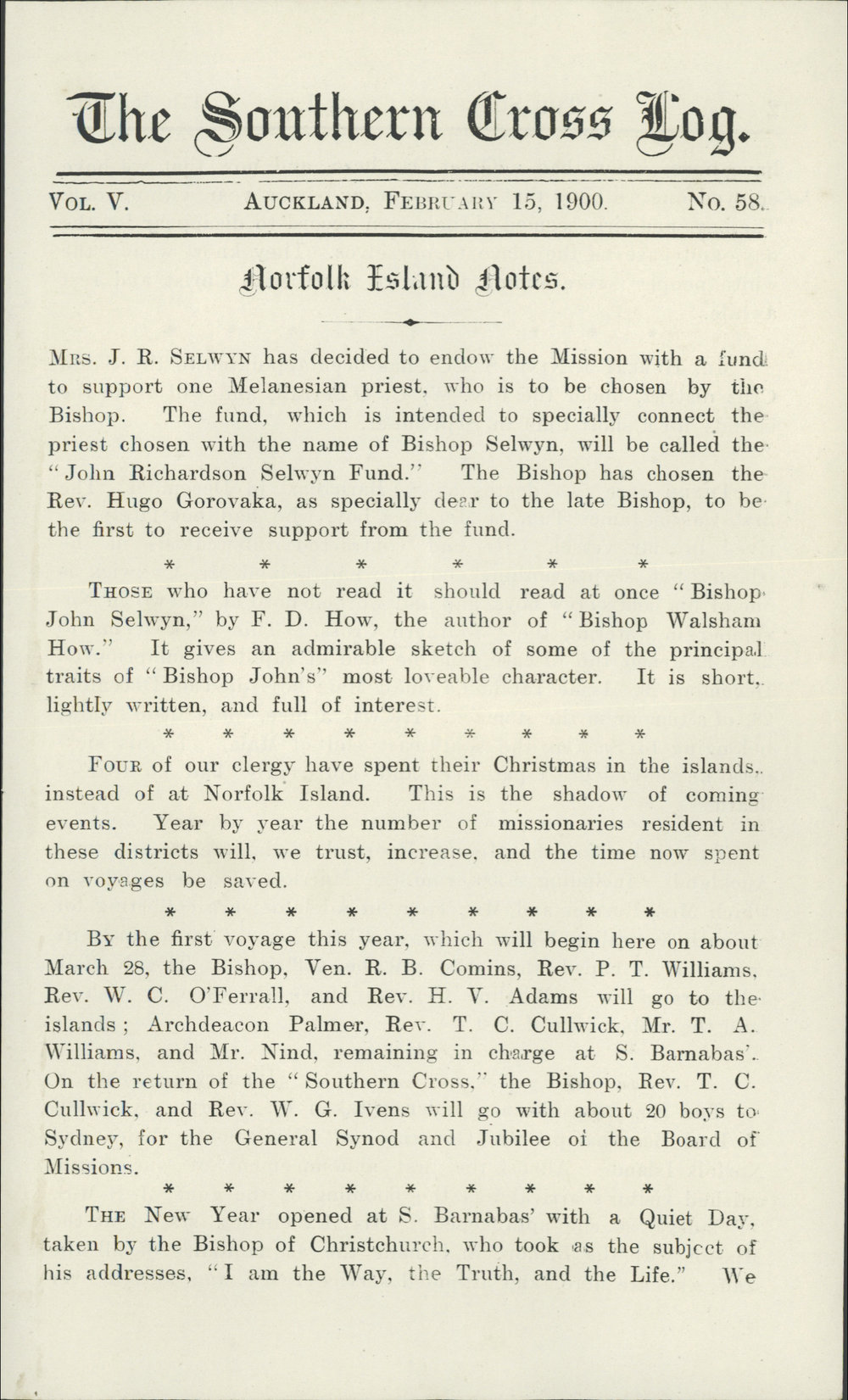 Southern Cross Log: Issue 58, February 1900