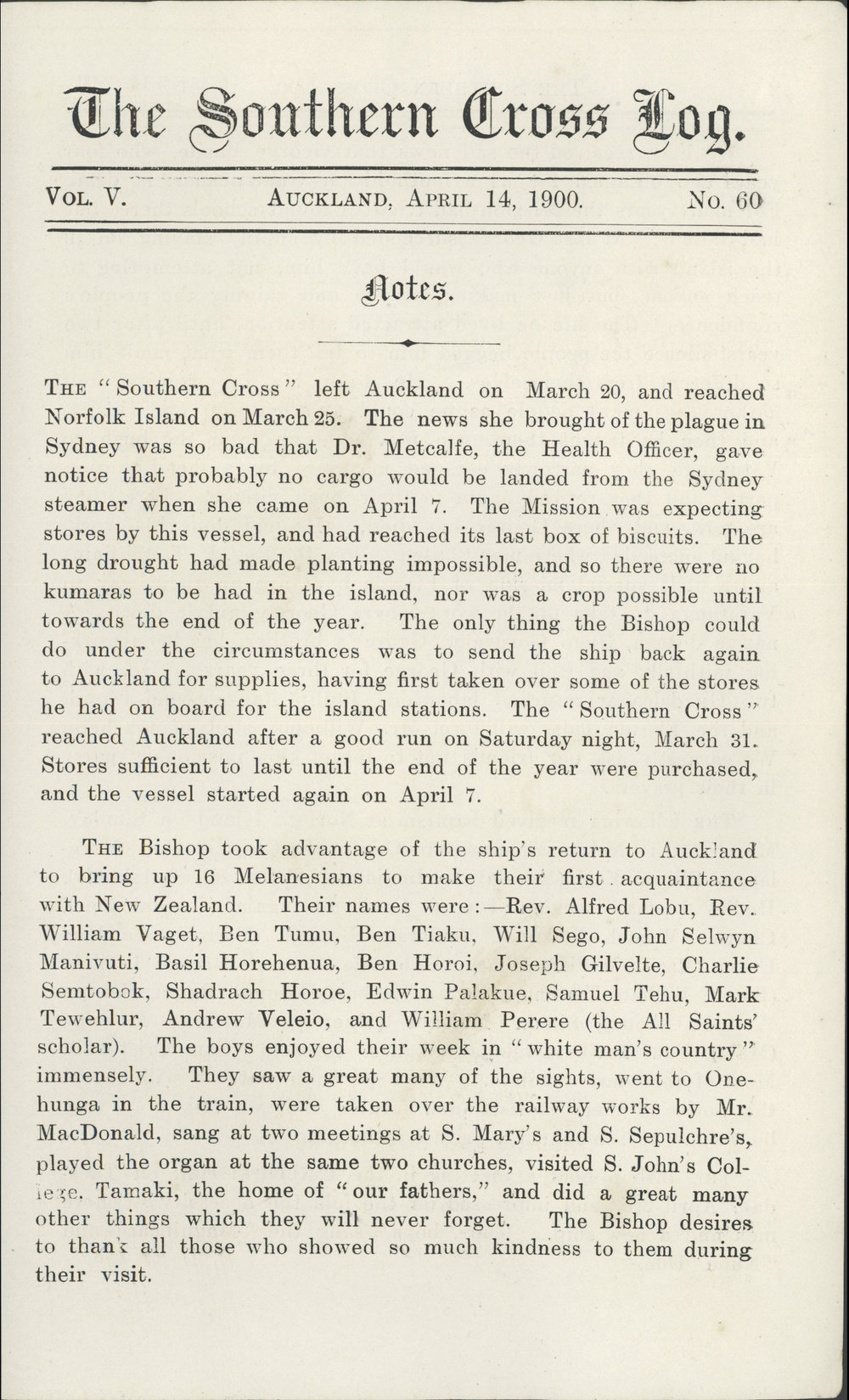 Southern Cross Log: Issue 60, April 1900