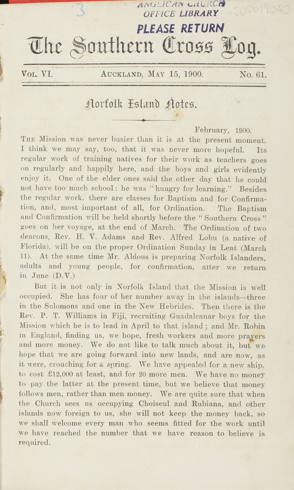 Southern Cross Log: Issue 61, May 1900