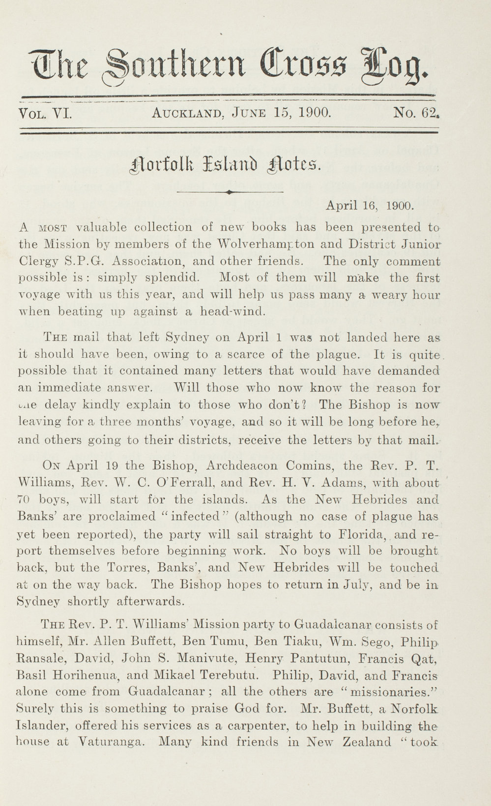 Southern Cross Log: Issue 62, June 1900